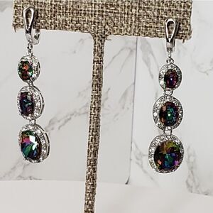 RAINBOW CUBIC ZIRCONIA & Rhinestone Dangle Sparkling Earrings